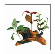 ADORNO ACUARIO RESINA TRONCO C/PLANTA SEDA SMALL 6&quot;