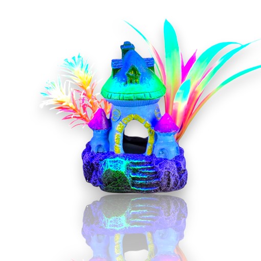 ADORNO ACUARIO RESINA CASA/HONGOS 3&quot; NEON