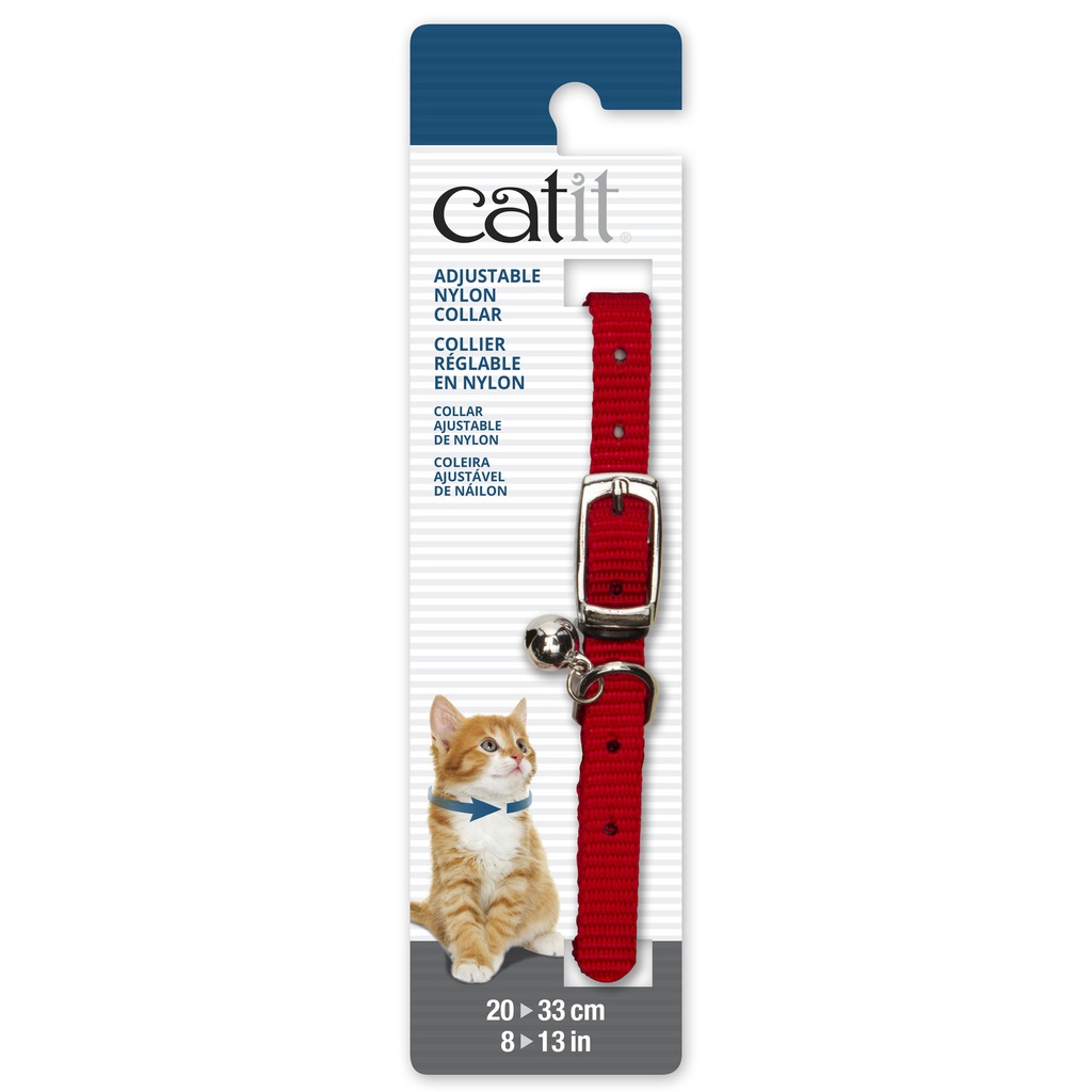 COLLAR GATO NYLON HEBILLA CASCABEL 3/8&quot;X8&quot;-13&quot; ROJO