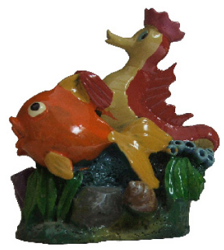 ADORNO ACUARIO RESINA CABALLO DE MAR Y PEZ 4&quot;