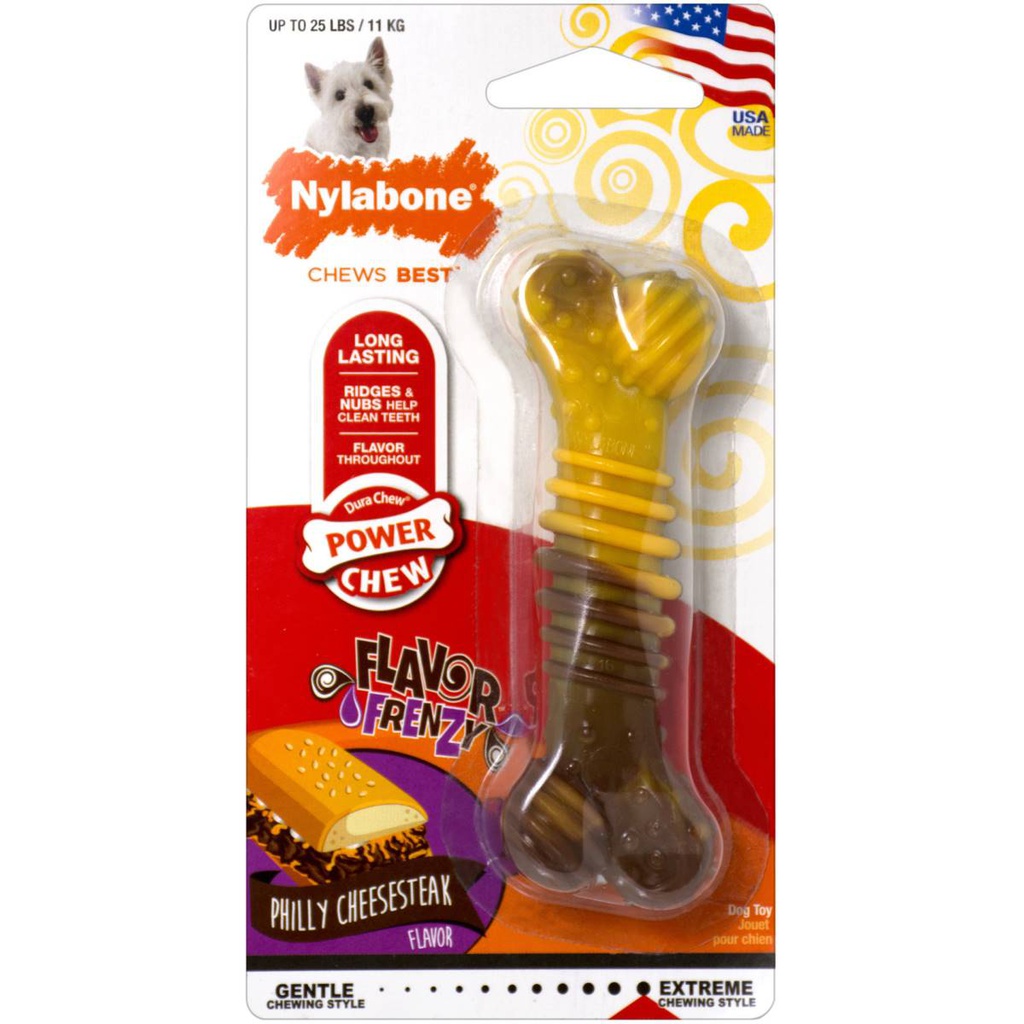 JUGUETE NYLABONE POWER CHEW 4.5&quot; +25LBS PHILLY CHEESESTEAK