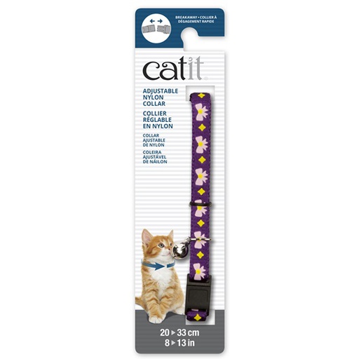 [55184] COLLAR GATO NYLON AJUSTABLE CASCABEL 3/8&quot;X8-13&quot; MORADO C/LAZOS ROSADOS