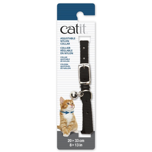 [55282] COLLAR GATO NYLON HEBILLA CASCABEL 3/8&quot;X8&quot;-13&quot; NEGRO