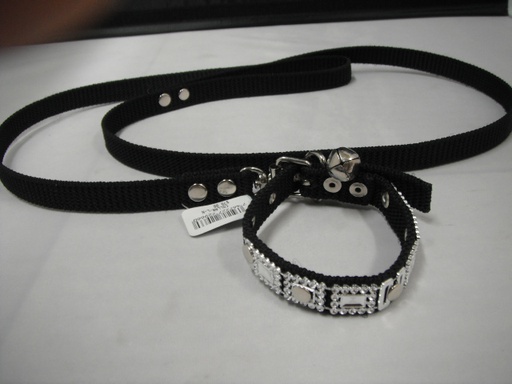 [COLLAR-L-N] COLLAR Y PASEADOR C/ LUJO SMALL NEGRO