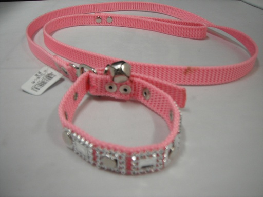 [COLLAR-L-RO] COLLAR Y PASEADOR C/ LUJO SMALL ROSADO