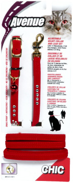 [C-1611] XXCOLLAR PASEADOR GATO TERCIOPELO HEBILLA CASCABEL 3/8&quot;X13&quot; DIAMANTES ROJO